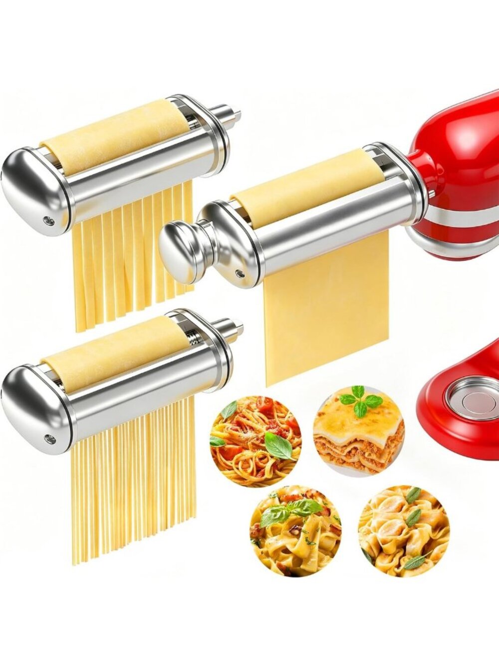 3PCS Stainless Steel Pasta Maker Set for Stand Mixers - Spaghetti & Fettuccine